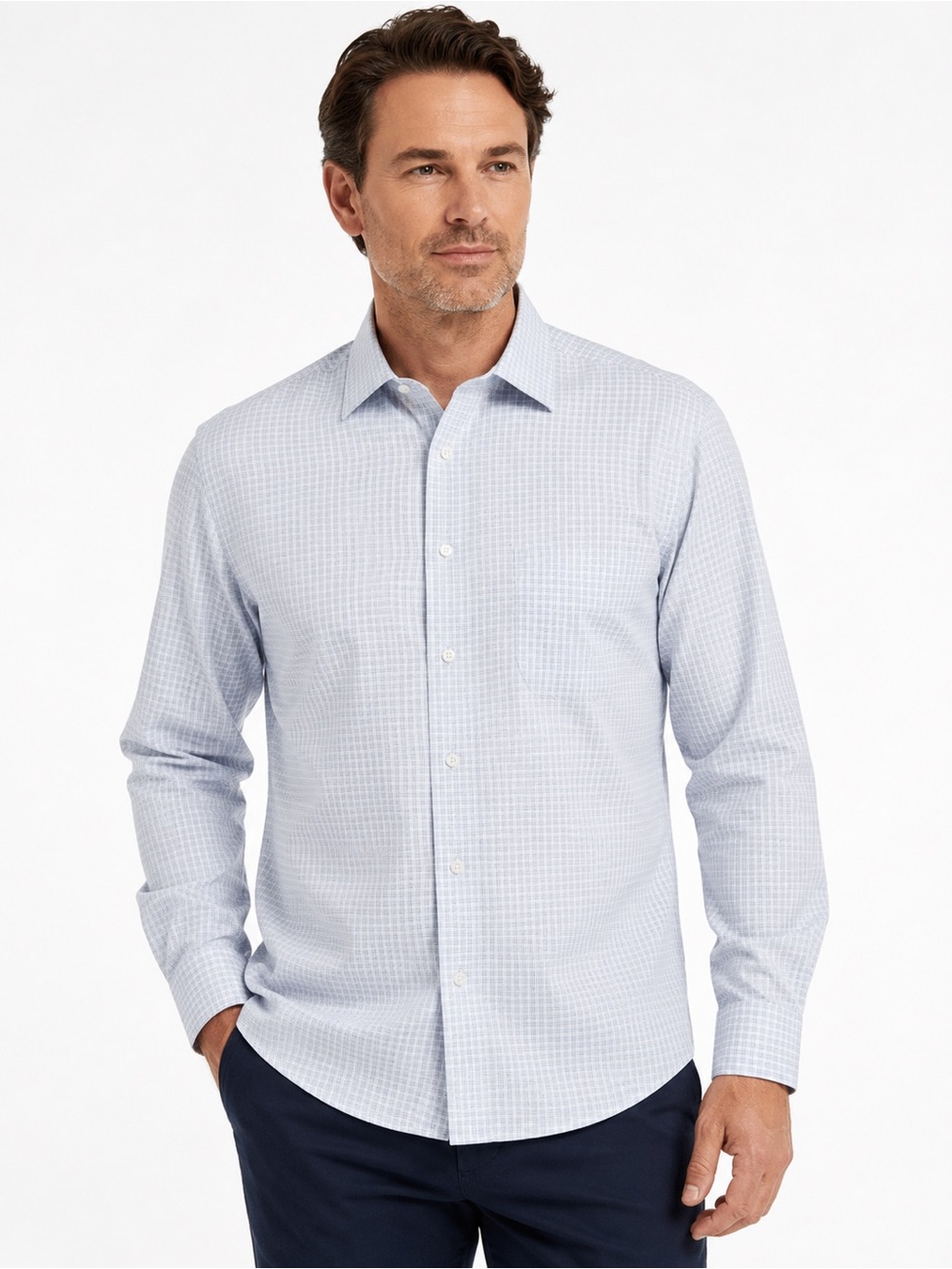 Jos. A. Bank Gray and White Micro-Check Dress Shirt